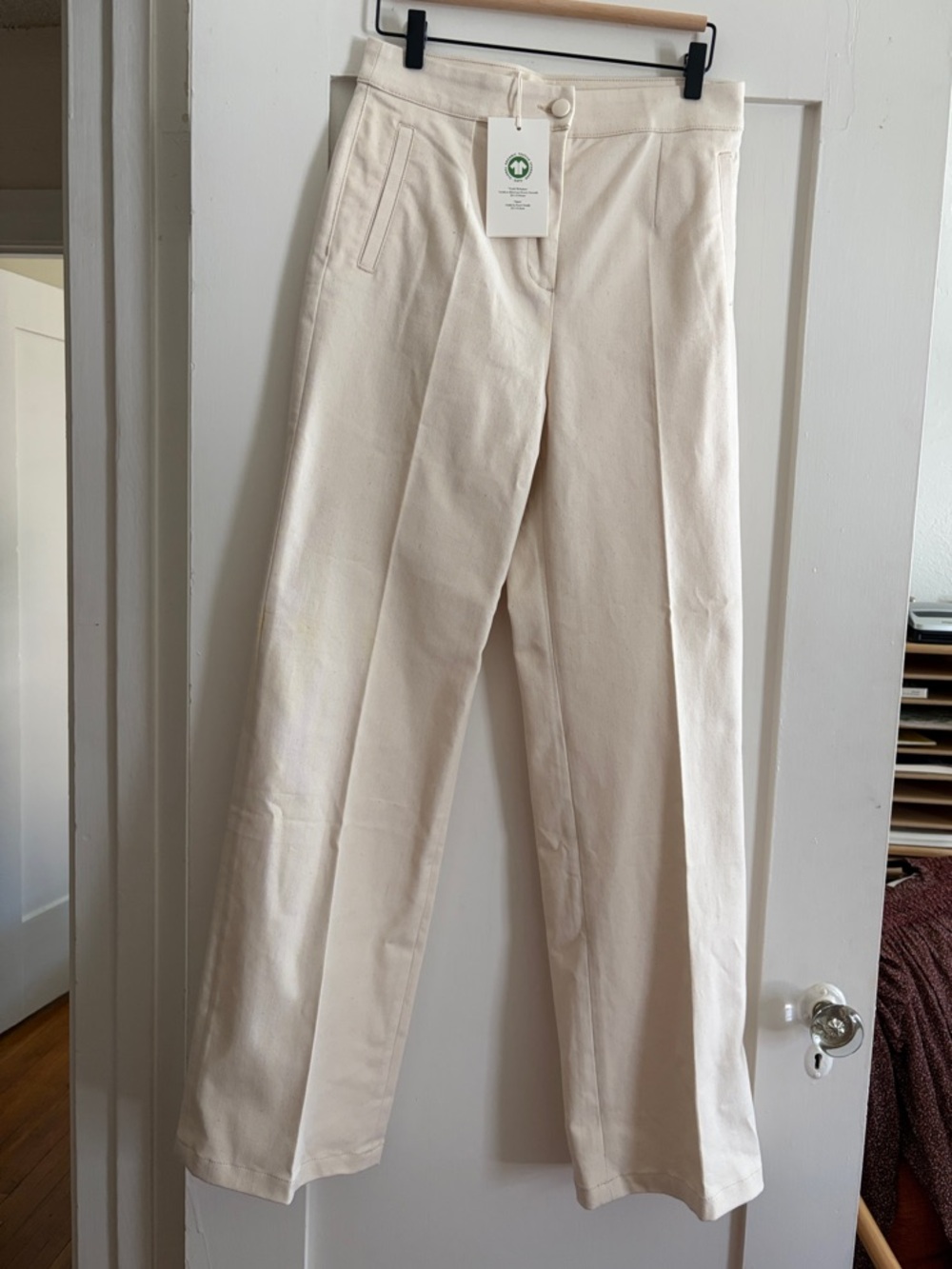 Sezane Off-White Wide-Leg Pleated Trousers